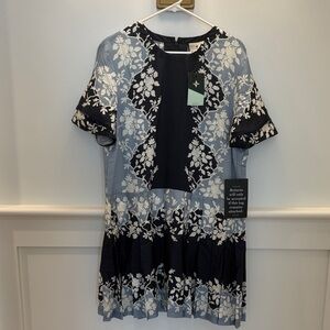 Tuckernuck Blue Fog Floral Liza Pleated Jersey Dress NWT XL